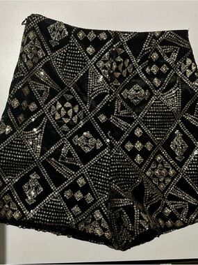 Zara Black Mini Shorts with Gold Sequined Geometric Pattern